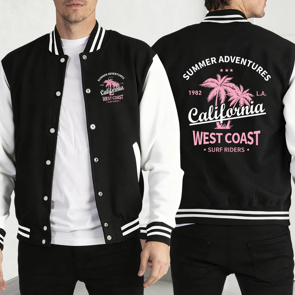 Summer Adventures California West Coast Print Autumn Jackets Men Hip Hop Personality Baseball Jersey Fashion Clothes Y2K Coat