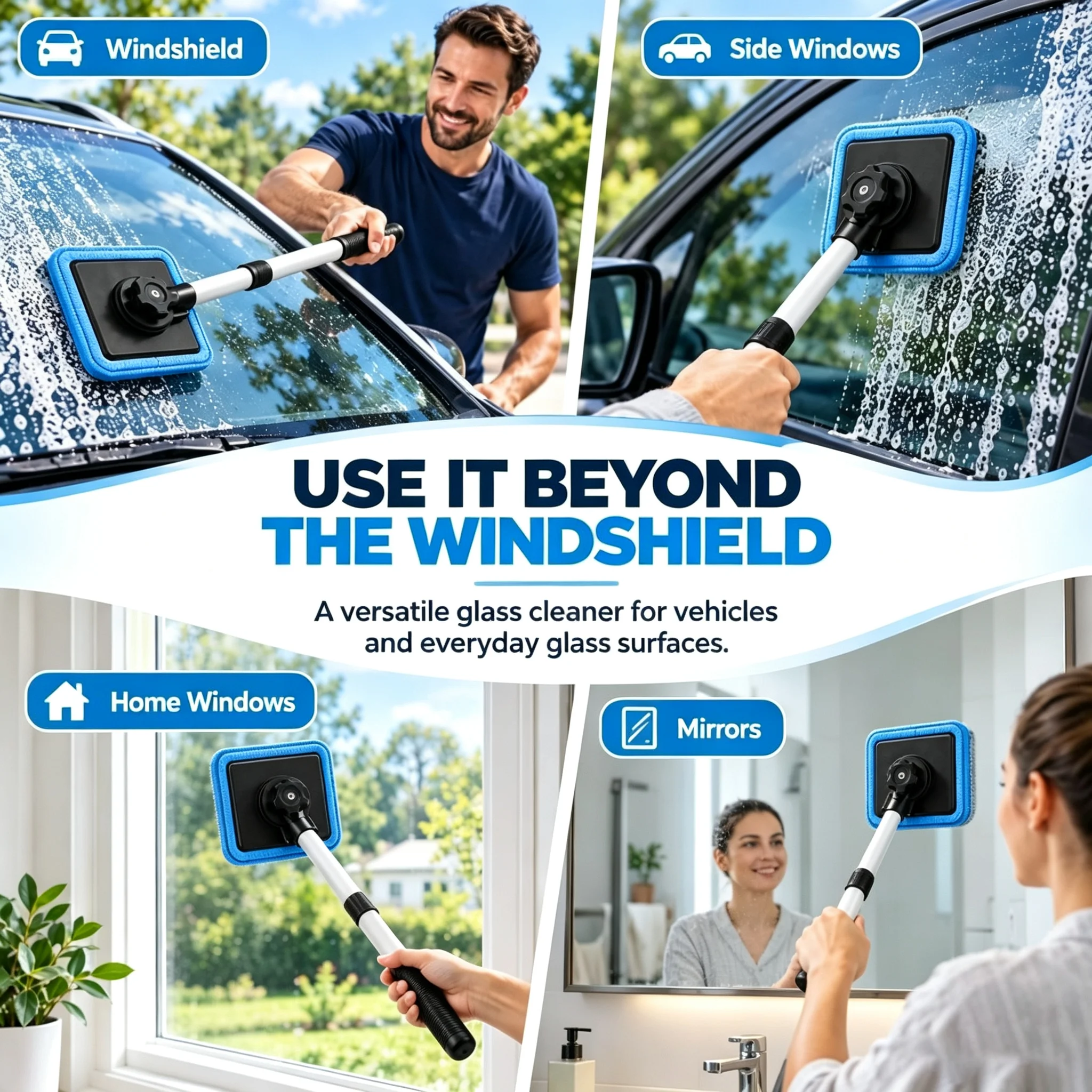 Dual Magnetic Car Windshield Cleaner, Streak-Free Auto Glass Cleaning Kit,Dual Side Car Glass Cleaner,Road Trips, Rainy Weather