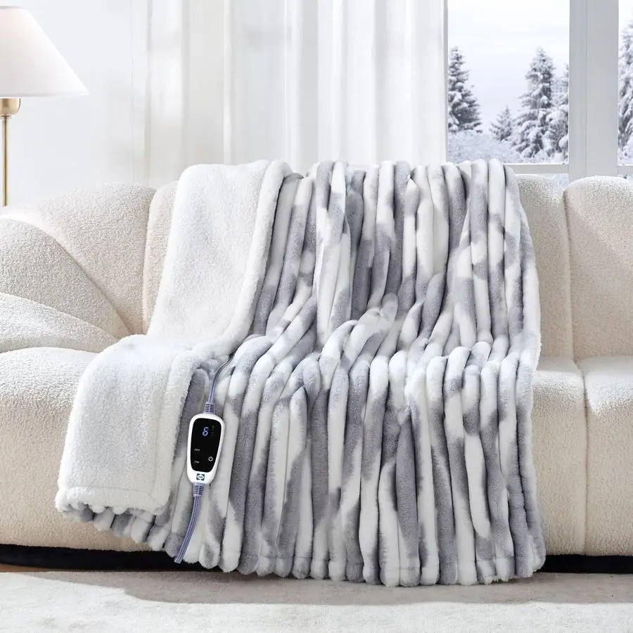 

Electric Blanket Throw Size 5060,Super Cozy Faux Fur to Sherpa Reversible Heated Blanket Throw with 6 Heating Levels amp 210 Hou