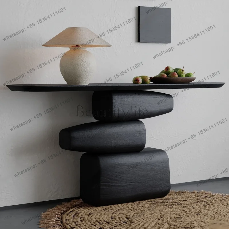 Wabi-sabi wind paint solid wood entrance table modern simple living room decorative cabinet art booth customization