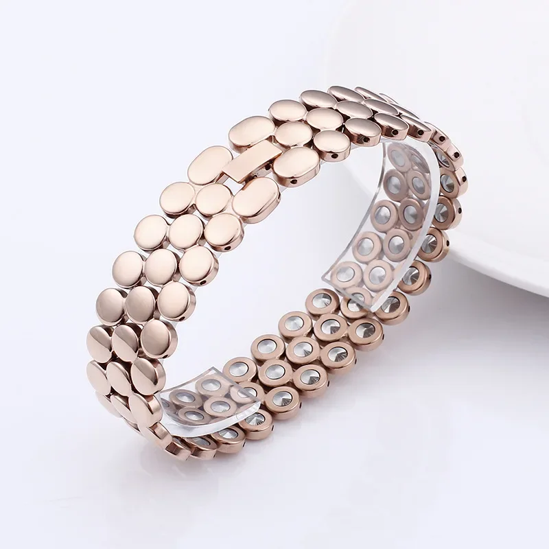 

High Quality Fashion Women Men Rose Gold Germanium Bracelets Titanium Steel Round Lover Magnets Energy Healthy Bracelets Jewelry