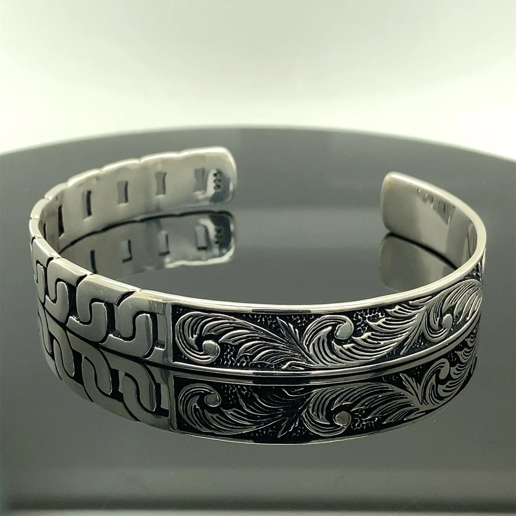 Silver Thick Bracelet , Unisex Embroidered Bracelet , Silver Thick Bangle , Silver Handmade Bangle , Adjustable Bracelet , 925k