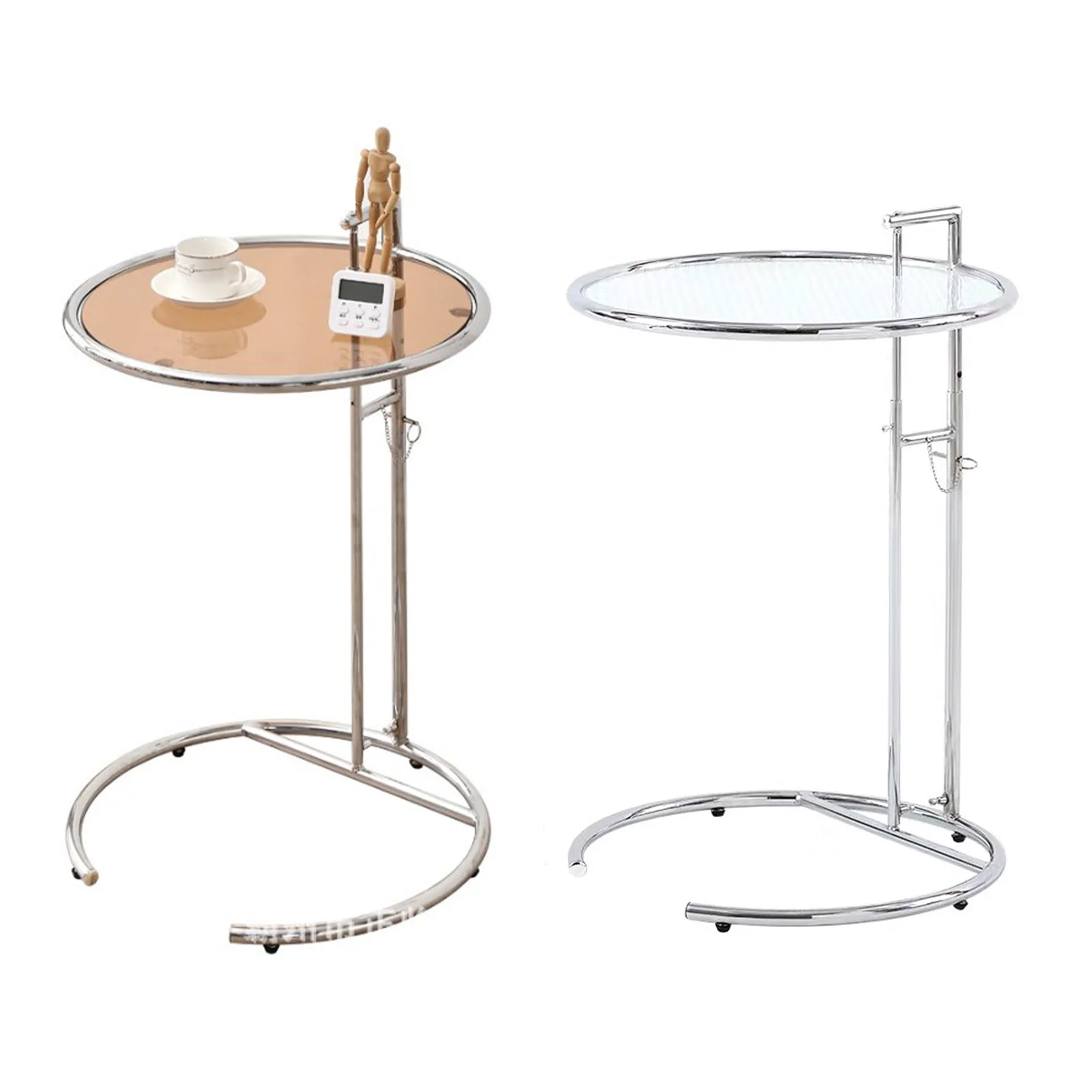 

C Shaped Round Side Table Glass Lift Coffee Table Multifunctional Simple Round Glass Top for Placing Coffee for Placing Laptop