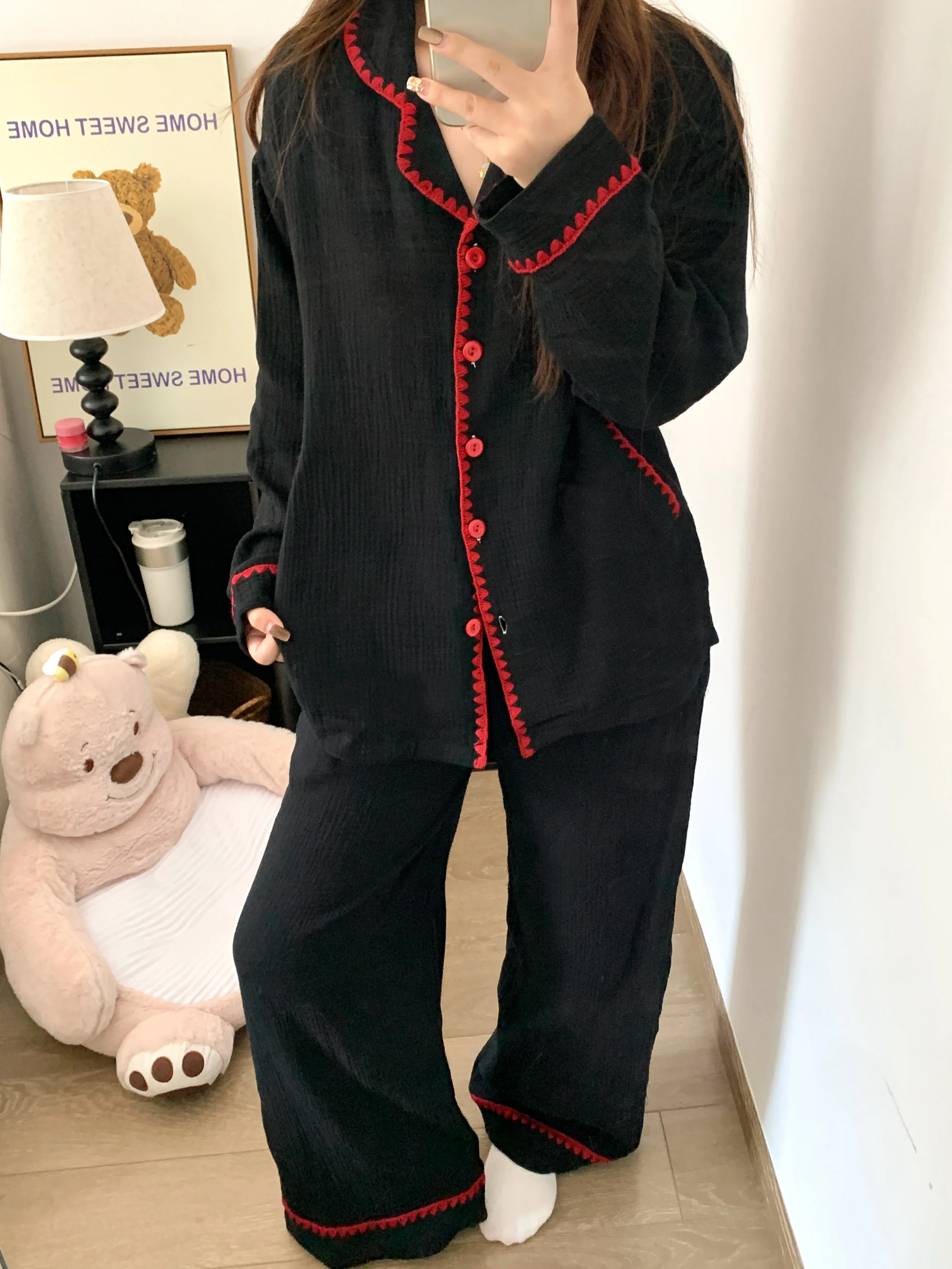 

Korean Sle Long Sve Pure Cotton Spwear Set Women's Autumn Spring Home Clothes Matching Soft Cotton Pants Casual