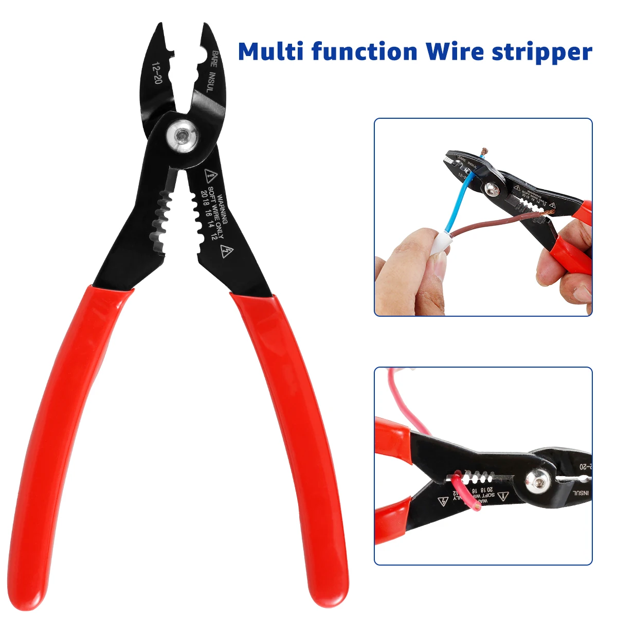 Wire Stripper Portable Wire Cutter Handheld Cable Stripper Crimper Chrome Vanadium Steel for 12/14/16/18/20AWG Cable Wire