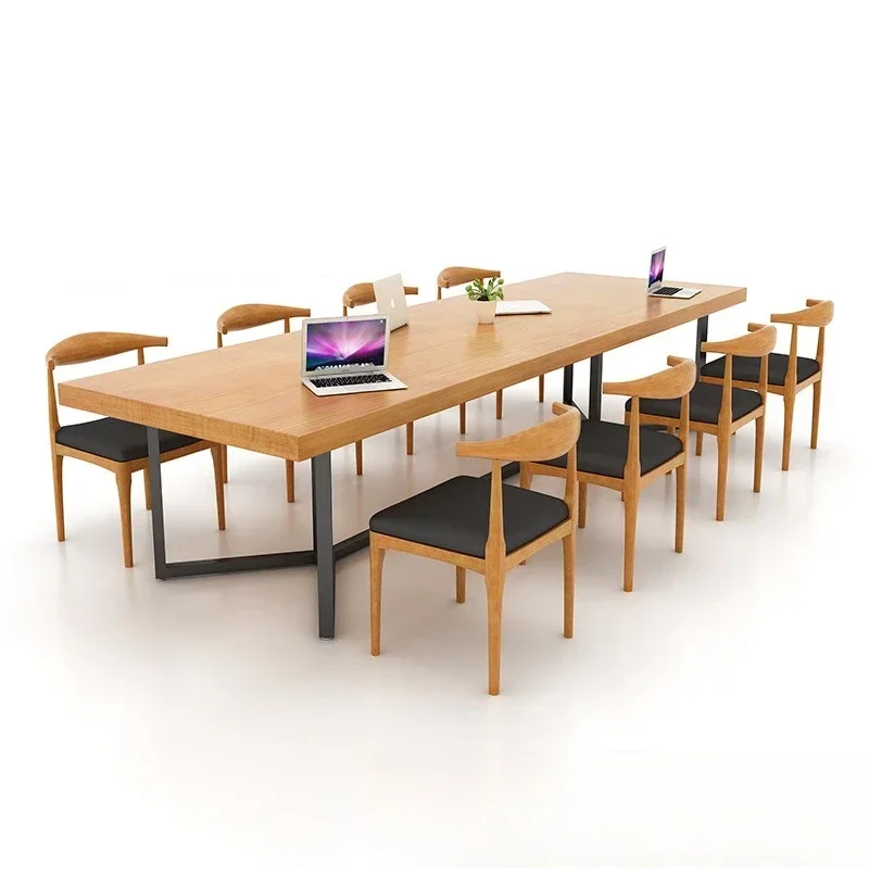 American solid wood wrought iron casual office meeting table industrial wind company training reception