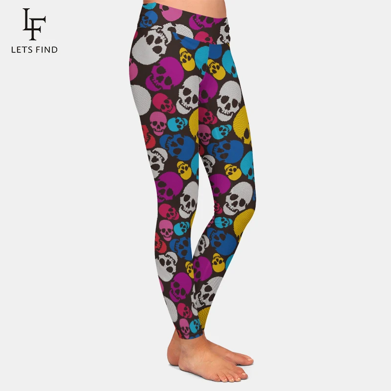 LETSFIND – legging taille haute noir pour femme, vêtement de marque, Sexy, avec imprimé tête de mort en 3D, offre spéciale