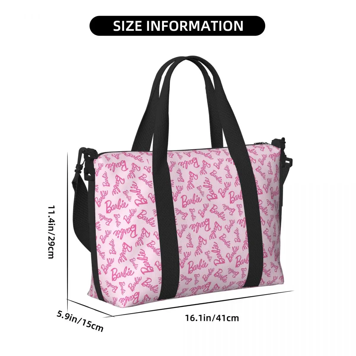 Custom Pink Barbie Beach Tote Bag for Women Big Compartment Gym Beach Travel Bags