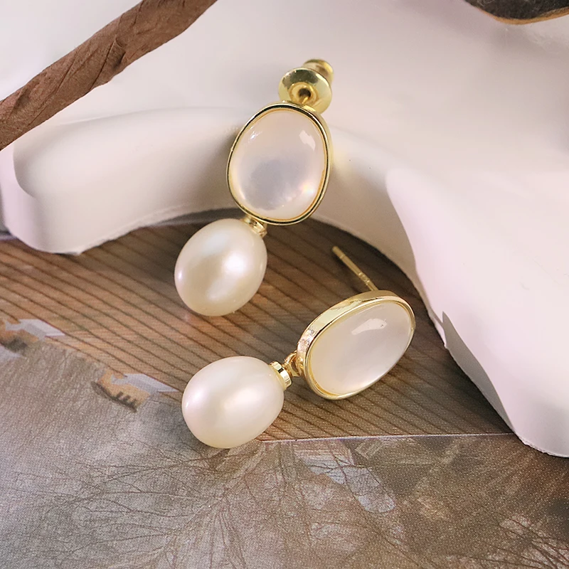 

Natural Freshwater Pearl Shell Earrings Handmade Cute Style Earrings Party Gift Women's Jewelry GE1825