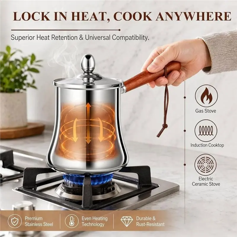ABYN-Milk Pot, Greek Coffee Pot& Turkish Coffee Pot, 720Ml Stainless Steel, Moka Pot& Arabic Style