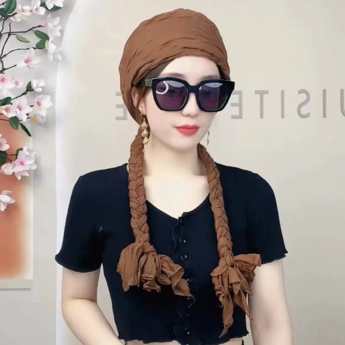 

Fashion Hijabs for Women Vintage Braid Scarf Cotton Linen Warm Shawl and Wraps Multipurpose Neck Hat Bandana Echarpe Head Cap