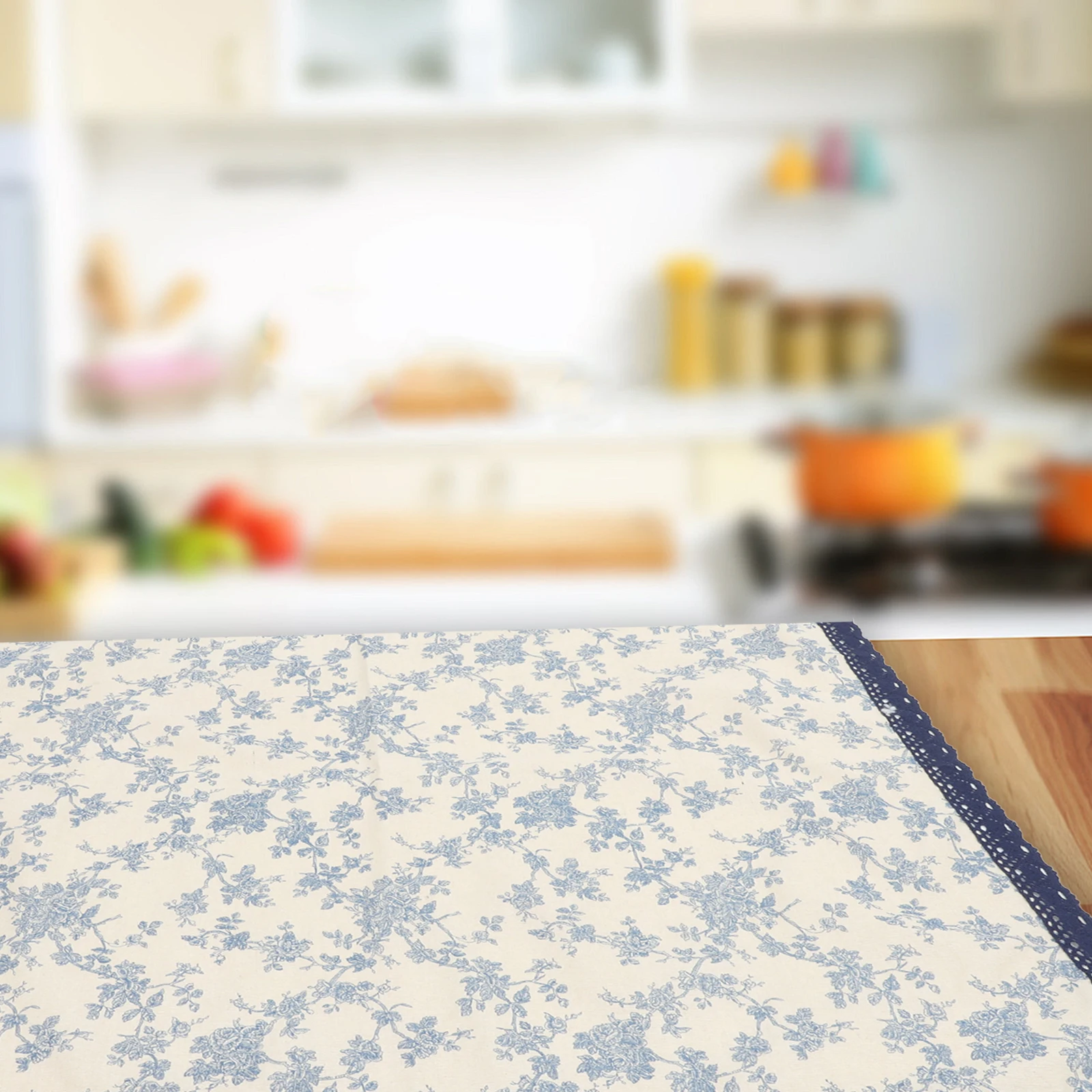

Cotton Linen Lace Edging Rustic Vintage Floral Farmhouse Decorative Cloth Washable Table Protector For Dining Room Outdoor Soft