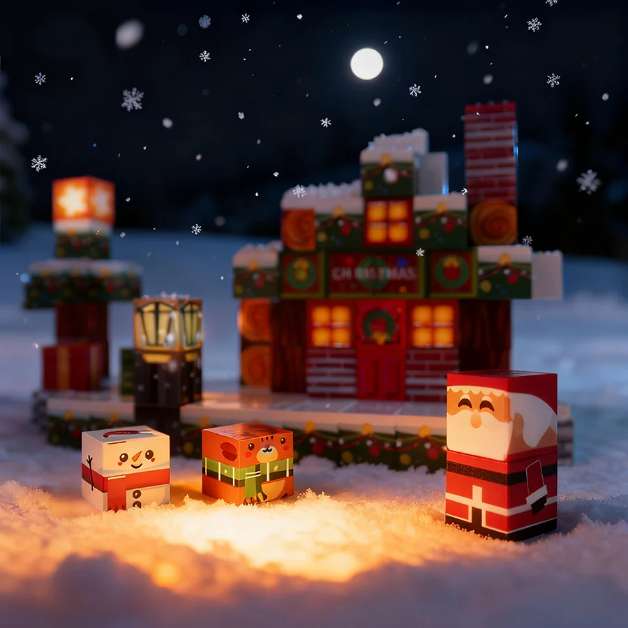 Bloque de construcción magnético Casa cálida navideña, cultivar la capacidad de coordinación de los niños, regalo de Navidad