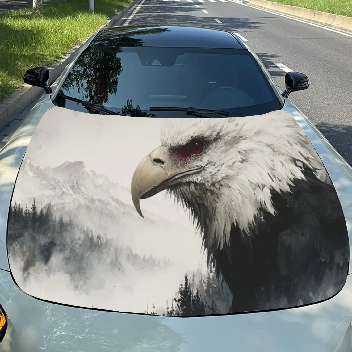 Misty Mountain Eagle Car Vinyl Wrap, PVC Waterproof Car Hood Sticker, Self-Adhesive Scratch-Resistant Stickers for Engine Cover,