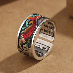 Buddhastone New Retro Ethnic Style Enamel Carp Ring Female Personality Opening  Fashion All-match Jewelry