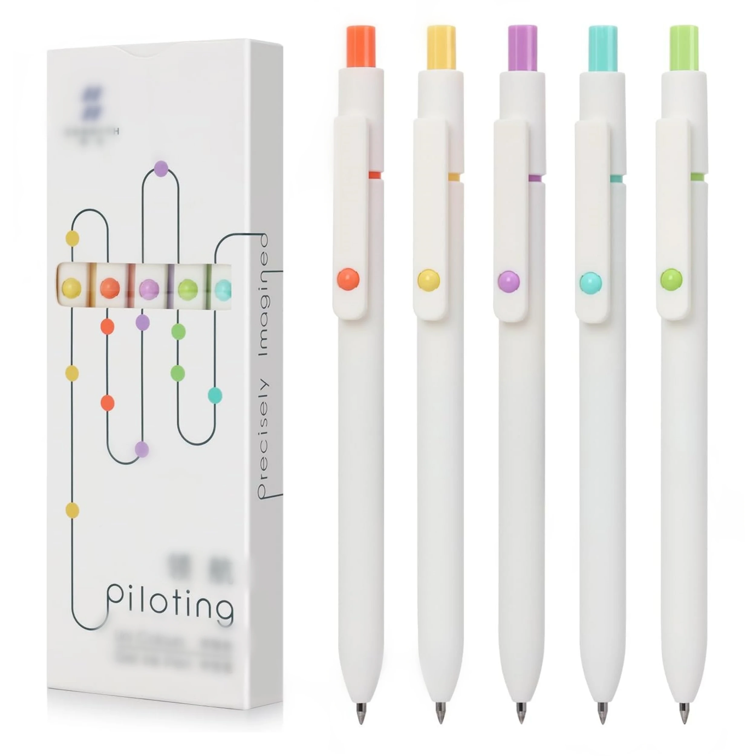 

5-Piece White School-Style Gel Pen Set, 0.5mm Fine Tip Black Pens, Smooth Writing, Comfortable Grip, School and Office Supplies