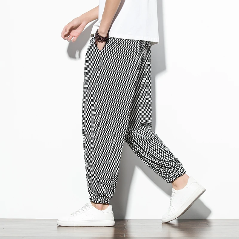 Coole Eis Seiden hose koreanischen Stil Plaid Sommer Freizeit hose Herrenmode Hose männlich übergroße Harems hose Kleidung Streetwear