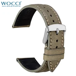 WOCCI 14mm 18mm 20mm 22mm Nubuck Italian Leather Watch Strap Bracelet Replacement Watchband for Women Men Black Green Blue Red