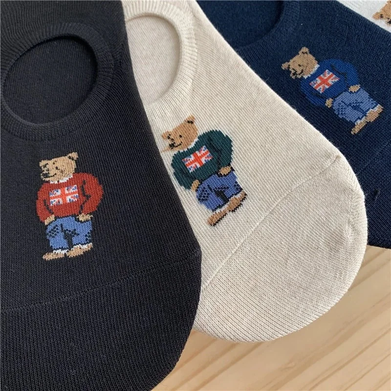 Good Quality Cartoon Gentleman Bear Men\'s Socks Cotton Harajuku Style Sport Boys Skateboard Novelty Breathable  Christmas Gifts