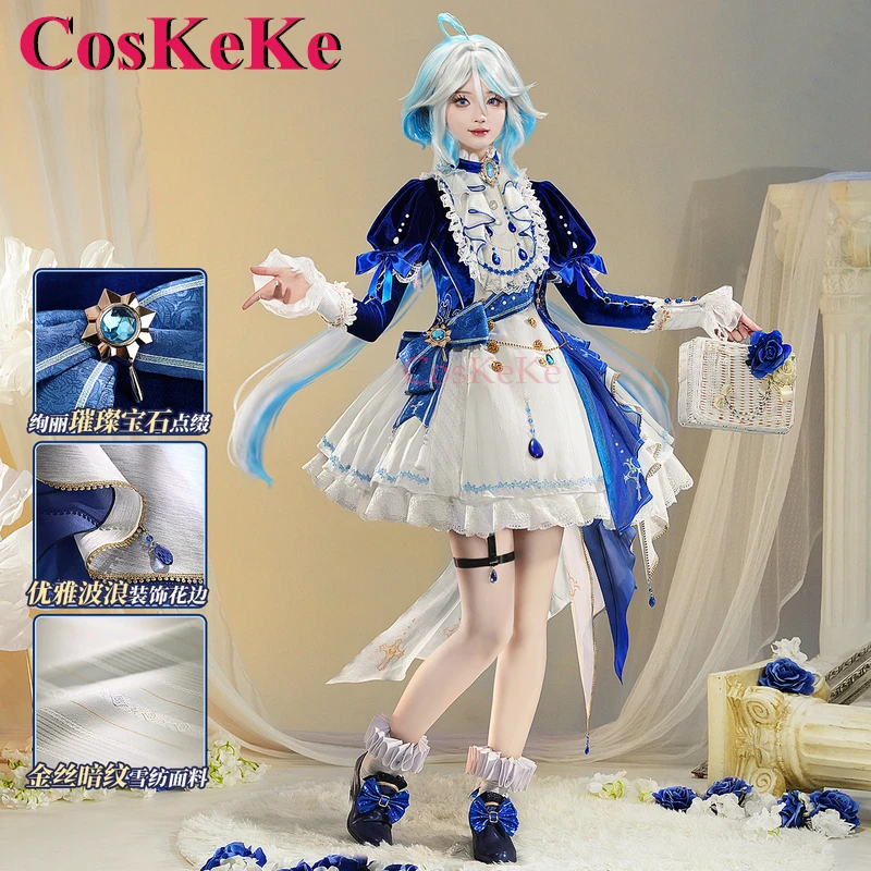 CosKeKe Furina Cosplay Game Genshin Impact Costume Elegant Blue Dance Music Lolita Dress Halloween Party Role Play Clothing S-XL