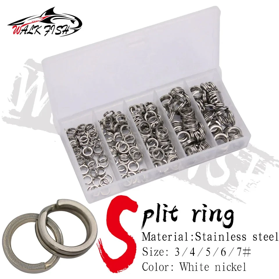 Walk Fish 200 stücke Edelstahl Split Ring verschiedene Angel geräte Angel ringe für leere Köder Kurbel köder harte Köder Angeln