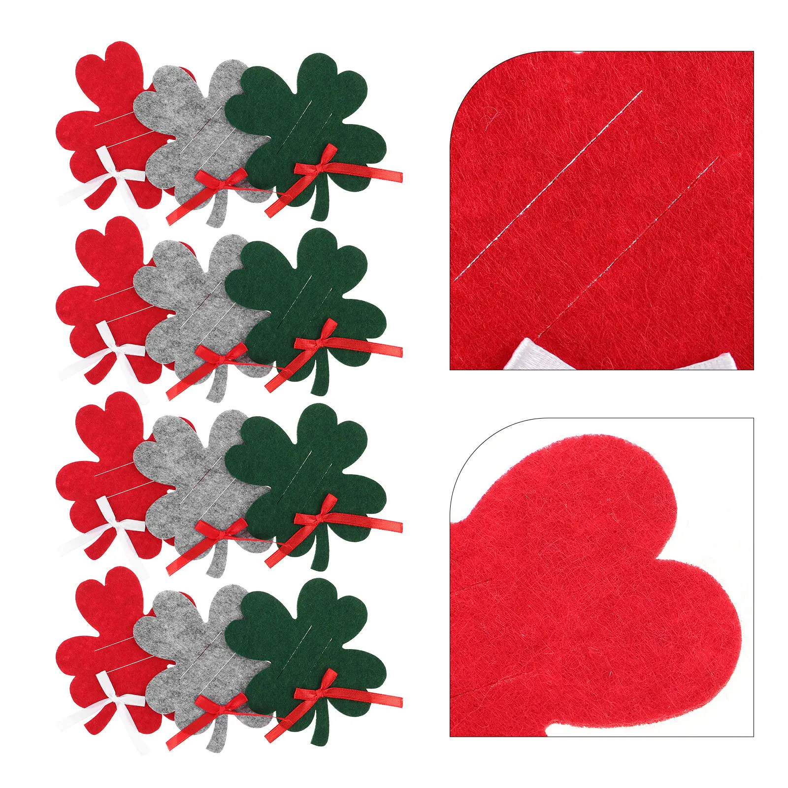

12Pcs Felt Four Leaf Clover Wallet Christmas Small Card Holder Money Clip Cash Holder Red Green Gray Holiday Travel Present