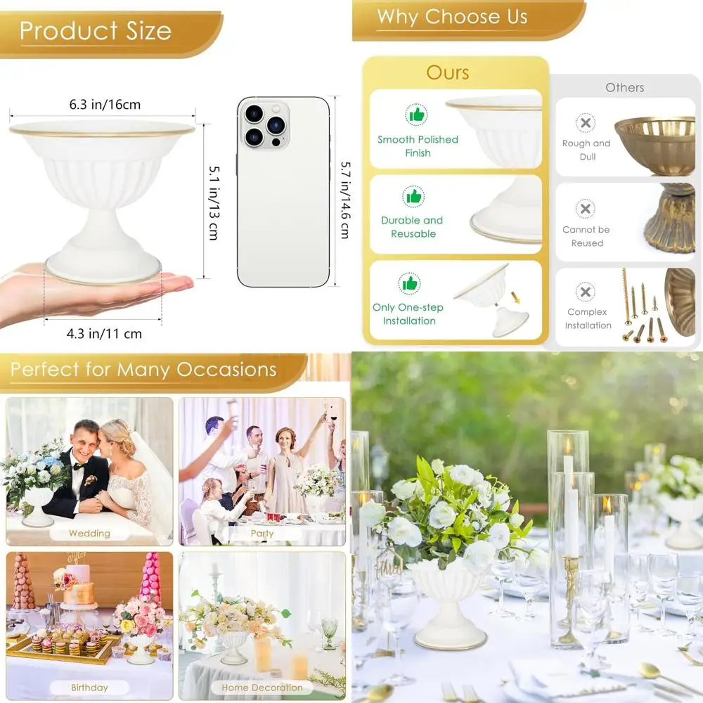 

10-Piece Small Metal Urn Vases, 5.1 Tall, for Wedding Centerpieces, Party Decor, and Home Accents