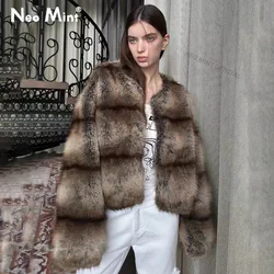 Neo Mint 2024 Winter Warm Fluffy Faux Fur Coat Women Softly Warm Furry Fox Fur Outerwear Jacket High Quality Brand Overcoats