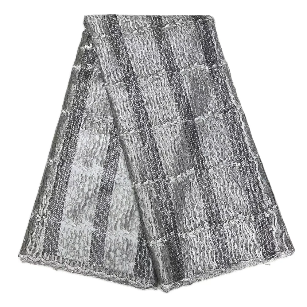 2025 Sequins Mesh Lace Fabric High Quality Nigerian 5 Yards Hot Sale Wedding Dresses Sewing Sequined Guipure Mesh Lace Fabrics