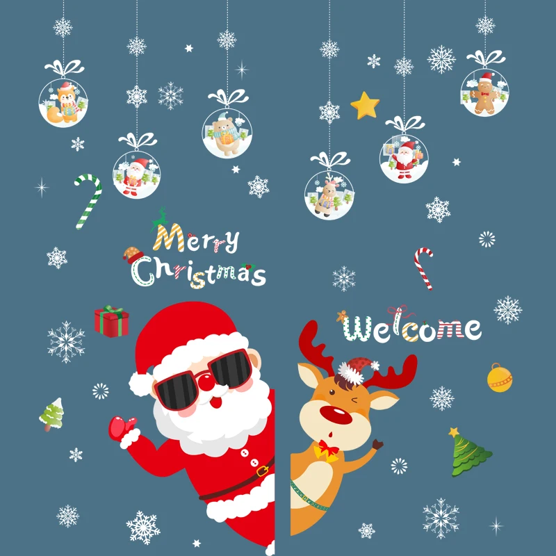 Christmas Stickers New Year Old Man Deer Snowman Snow Deer Shop Glass Doors Posted Window Flower Atmosphere Decoration Stickers