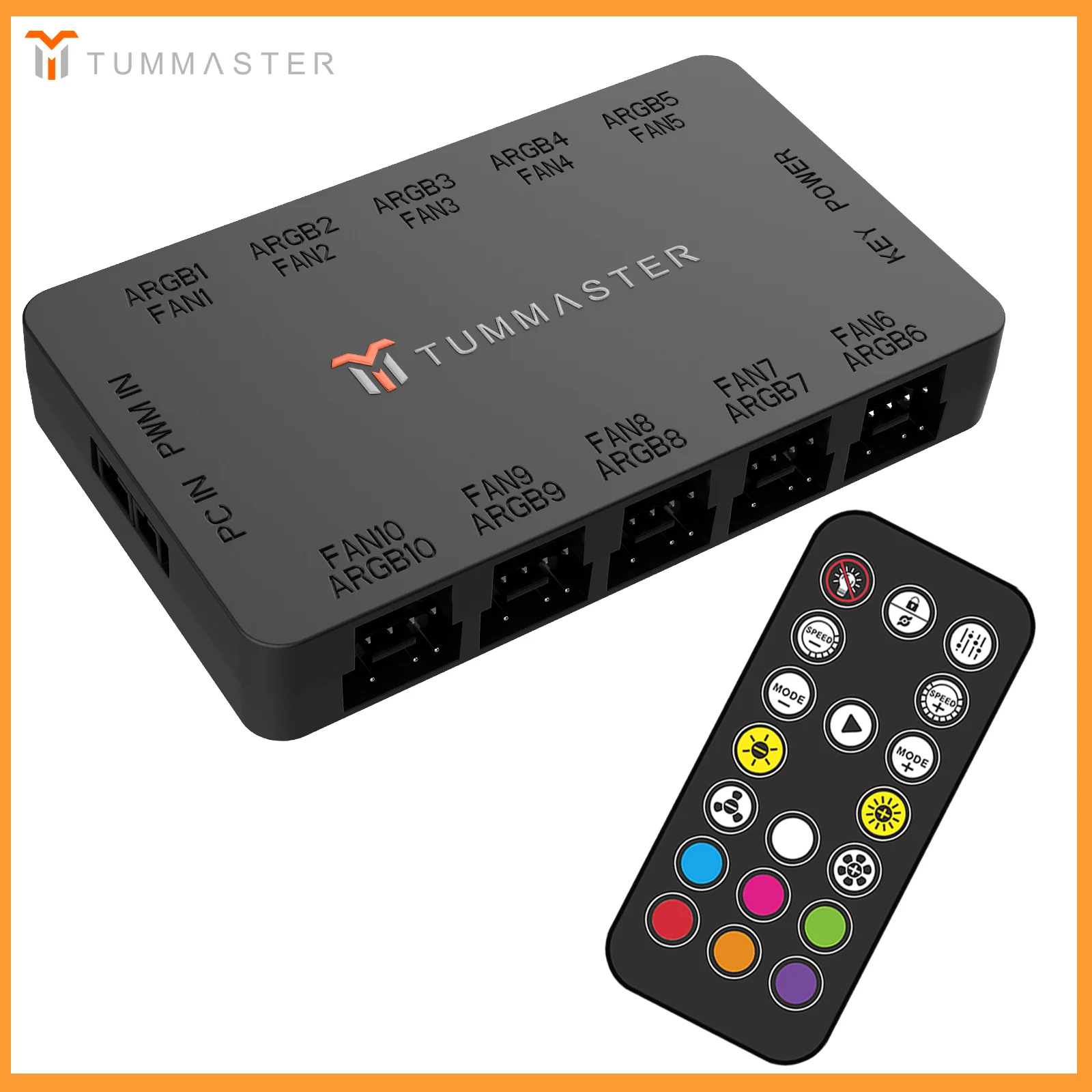 TUMMASTER 10-Port ARGB Fan Hub 4Pin 5V-3Pin Fan Controller with Magnetic Suction Computer Case Lighting PWM Fans Splitter for PC