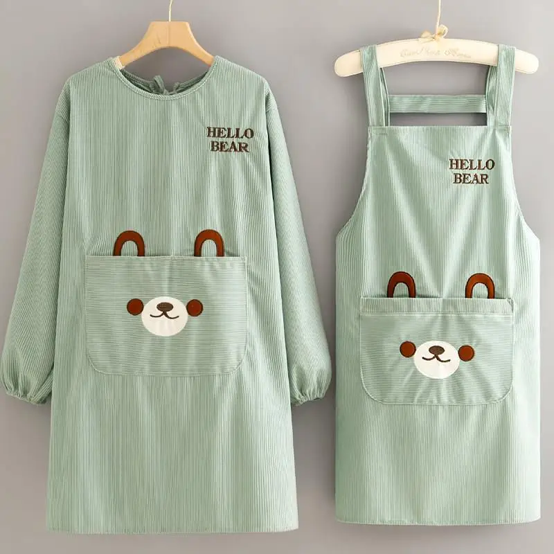2023-new-pure-cotton-long-sleeve-apron-cute-cartoon-resistant-to-dirt-kitchen-home-cooking-clothes-dirtproof-apron