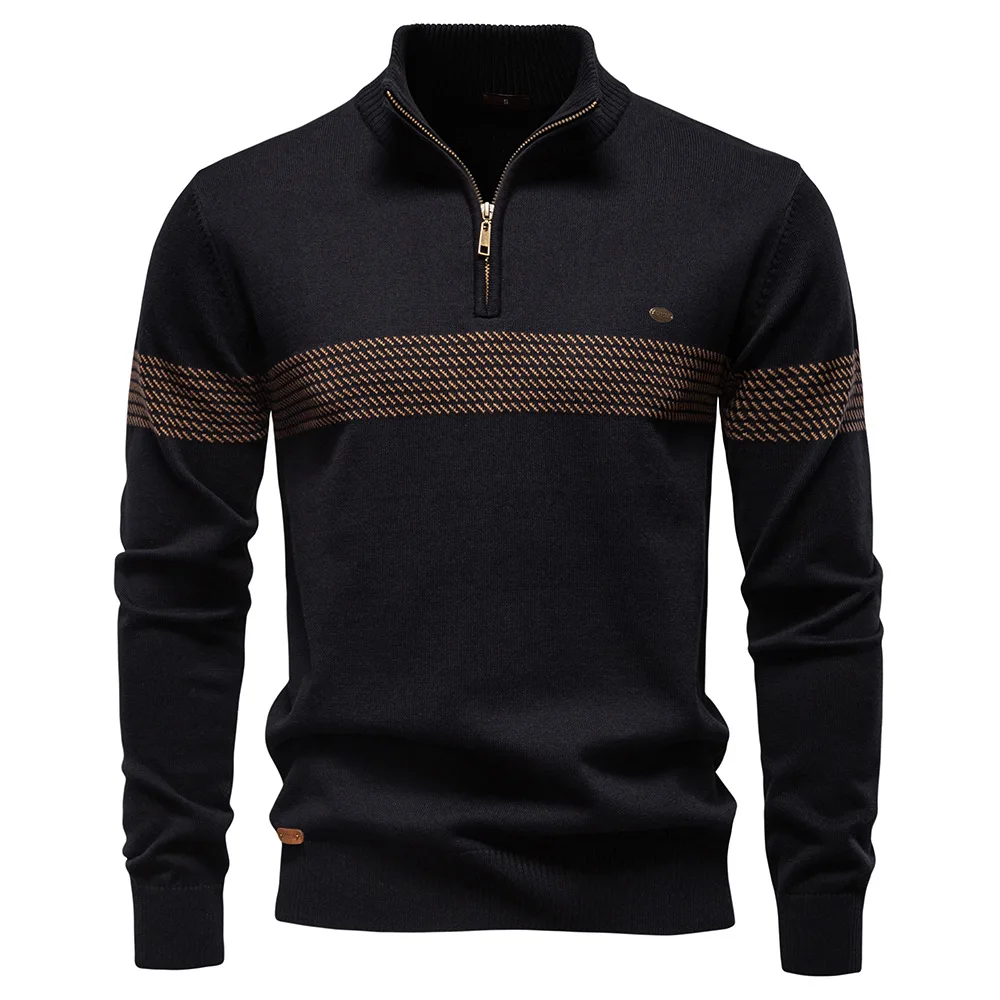 

Men's Casual Business Trendy Stand Collar Long Sleeve Cotton Half Zipper Knitted Pullovers Autumn Winter Fashion Male Sweaters