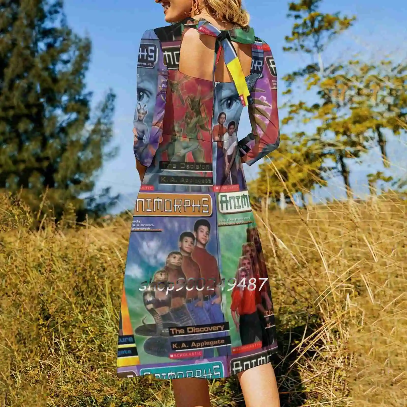 Animorphs Book Covers Square Neck Dress Sweet Summer Dress Women Elegant Halter Print Dress Animorphs 90S Book Covers Tiled