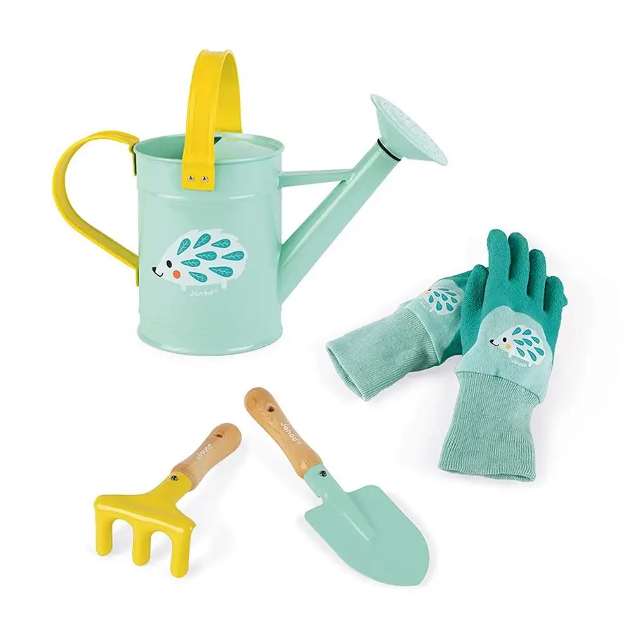 

Happy Garden 5 Piece Sturdy Metal Gardening Playset with Watering Can, Rake, Trowel, and Fabric Gloves Ages 3 J03187