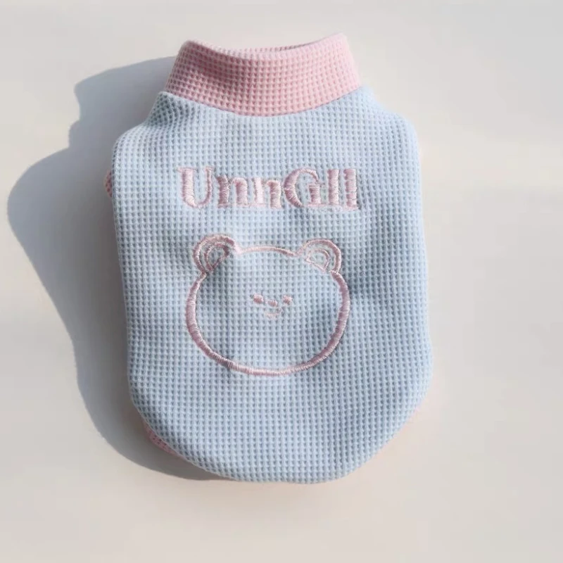 

Animal Embroidery Dog Clothes Summer Thin Pet Vest Pomeranian Waffle T-Shirt Teddy Casual Two Legs Clothes