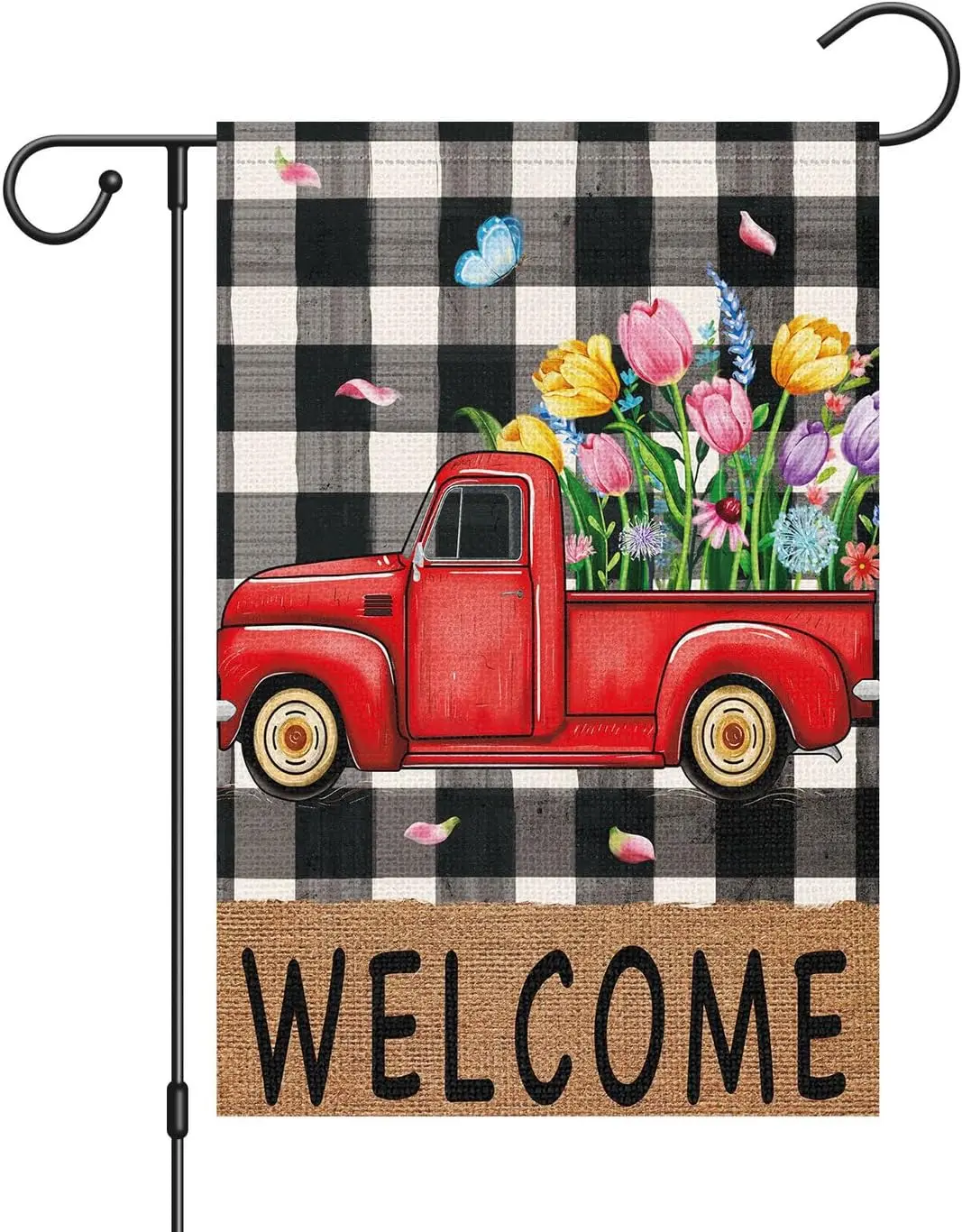 Louise Maelys Spring Garden Flag 12x18 Double Sided Vertical, Burlap Small Truck Tulip Floral Flower Welcome Garden Yard Hou AAO