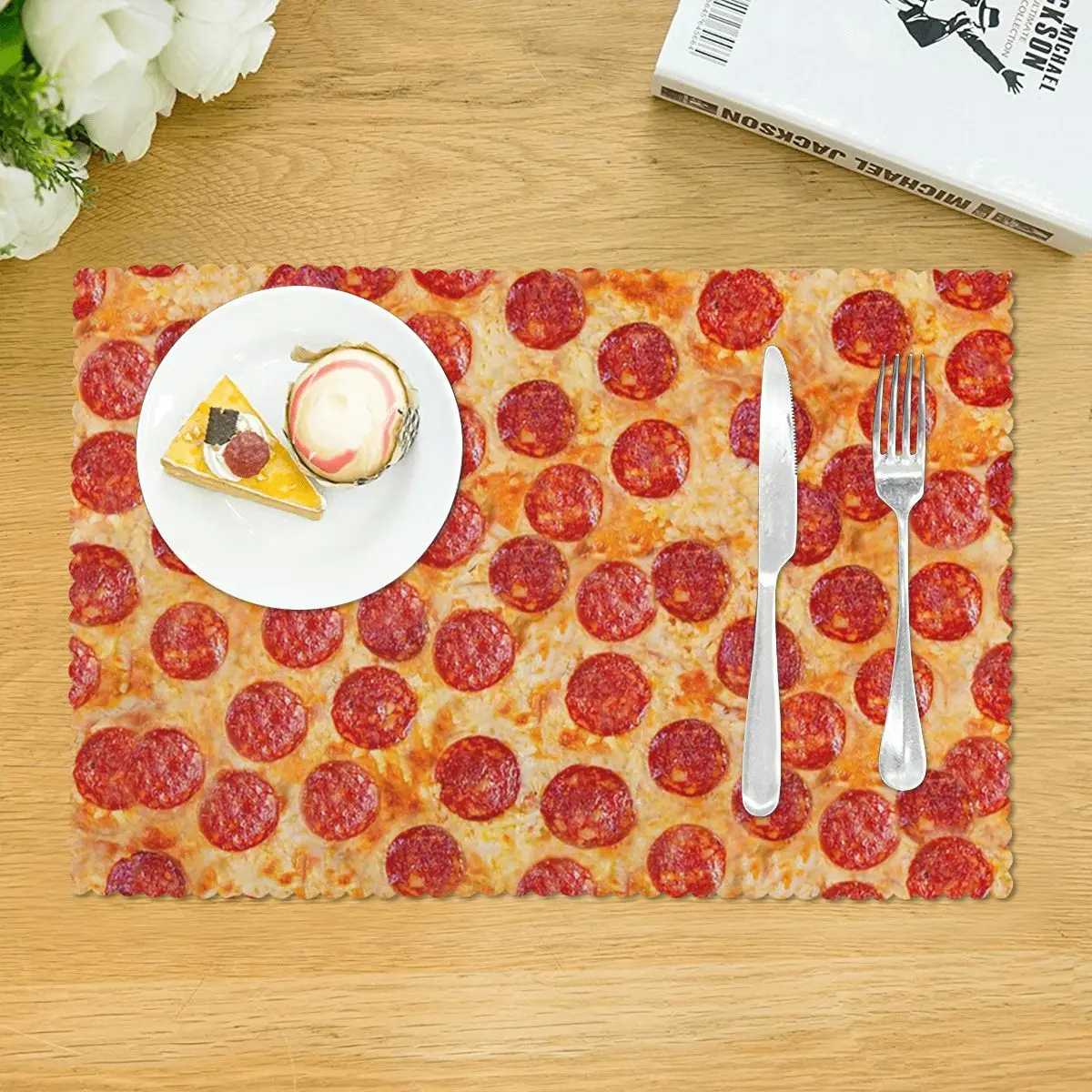 Realistic Pepperoni Pizza Pattern Placemat Heat Resistant Plate Mat for Dining Table Bowl Coaster Home Decor Absorbent Mats