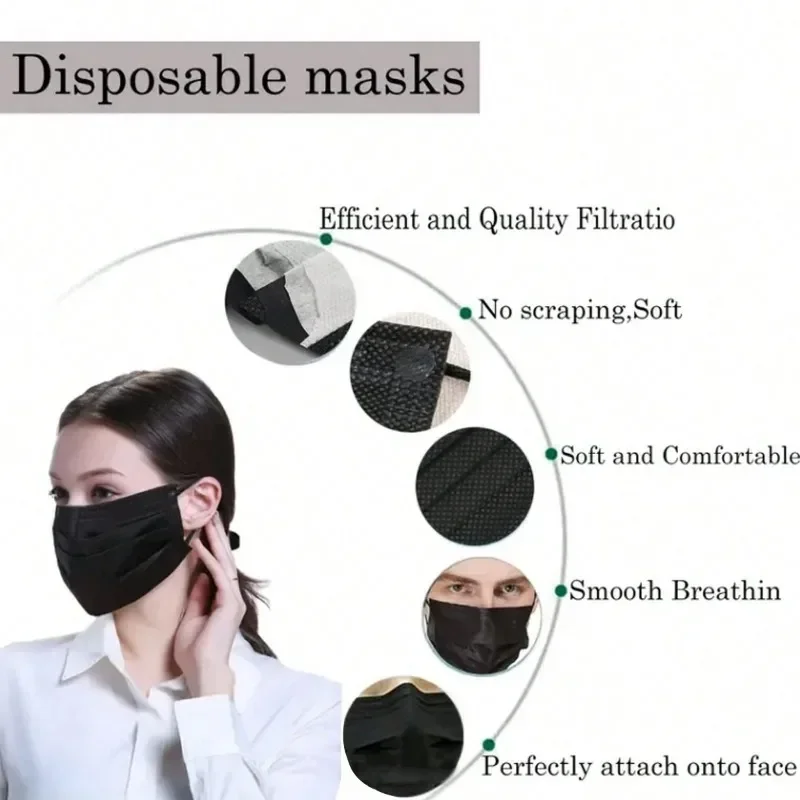 50 Pieces Disposable Masks With Adjustable Clips: Comfortable, Breathable, Skin-Friendly Fabric, Suitable For Home, School,