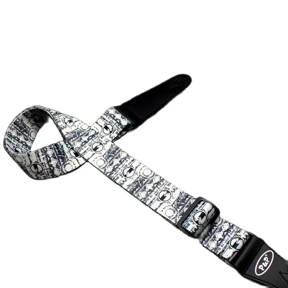 2024 Adjustable Quality Cotton Popular Black White Map Thermal Printing Guitar Strap for Electric Acoustic Folk Wood Bass Belt