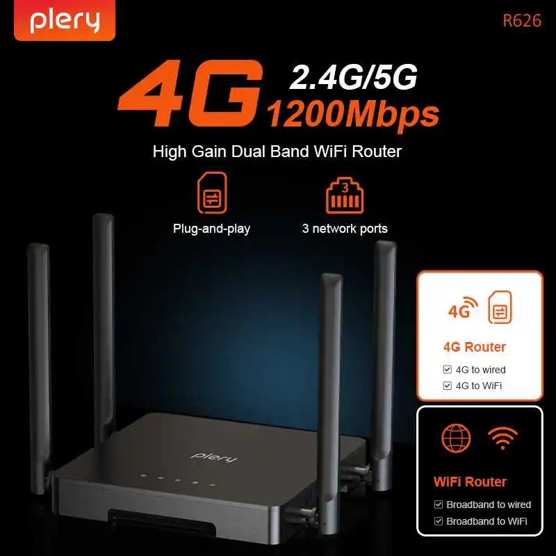 

AC1200 4G LTE WiFi5 Router 150Mbps Dual Band 2.4G/5.8G 2*LAN Ports Failover Support WPA3 Security for Home/Travel/Outdoor Use