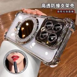 For Infinix Note 40 / Note 40 Pro Case Mirror Holder Luxury Plating Silicone Airbag Transparent Shockproof Cover