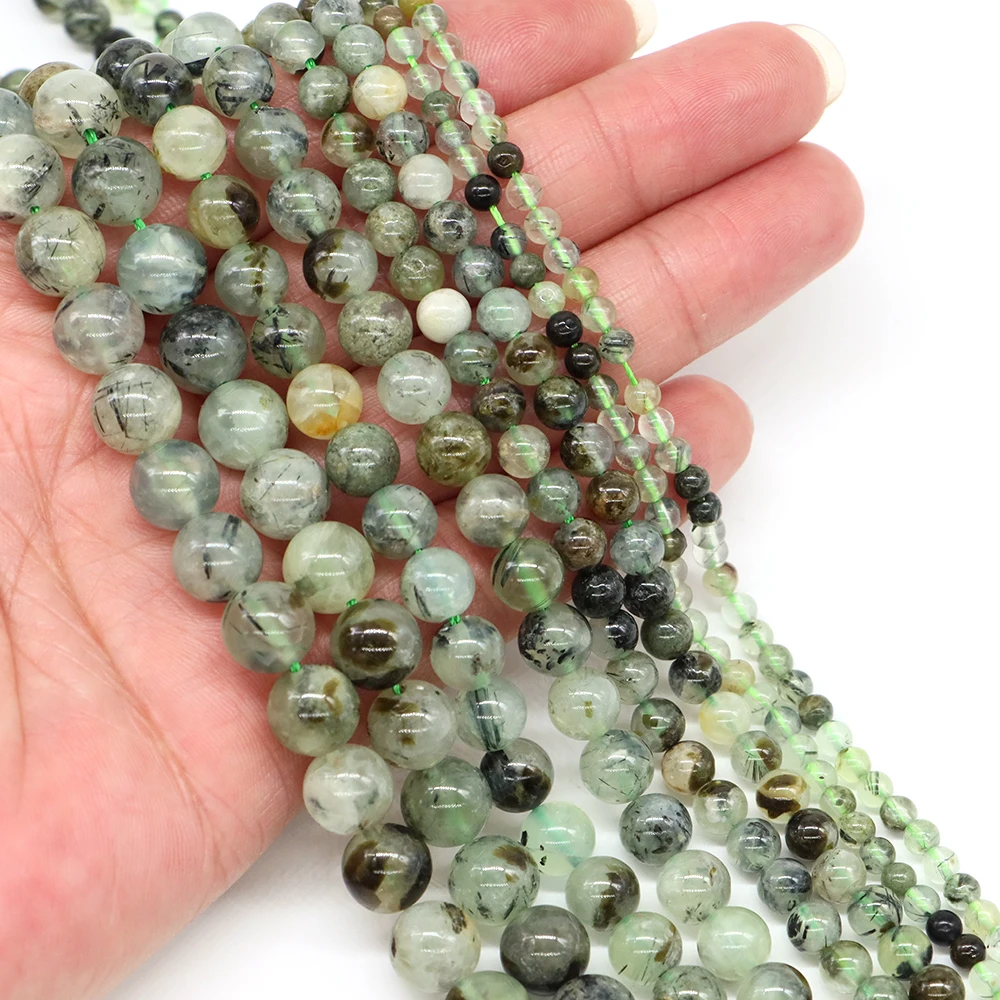 Natural Stone Prehnite Round Loose Spacer Gemstone Crystal Accessories Pick Size 4 6 8 10MM  for DIY Jewelry Handicrafts Gift