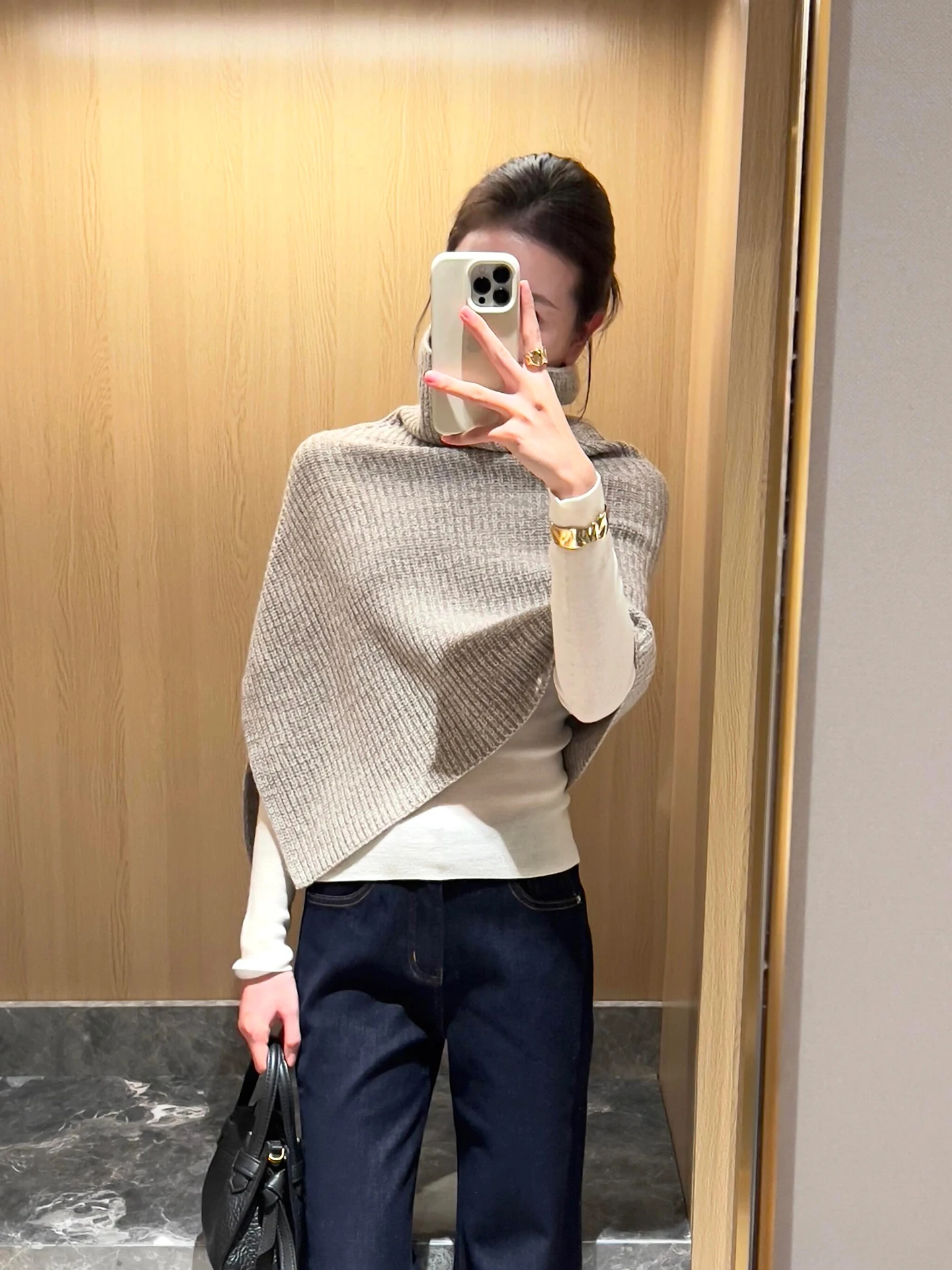 الراقية الياقة المدورة محبوك سترة المرأة الخريف الشتاء معطف غير منتظم بلوزة صغيرة oulder التفاف في المشمش اللون عادية Sle #5