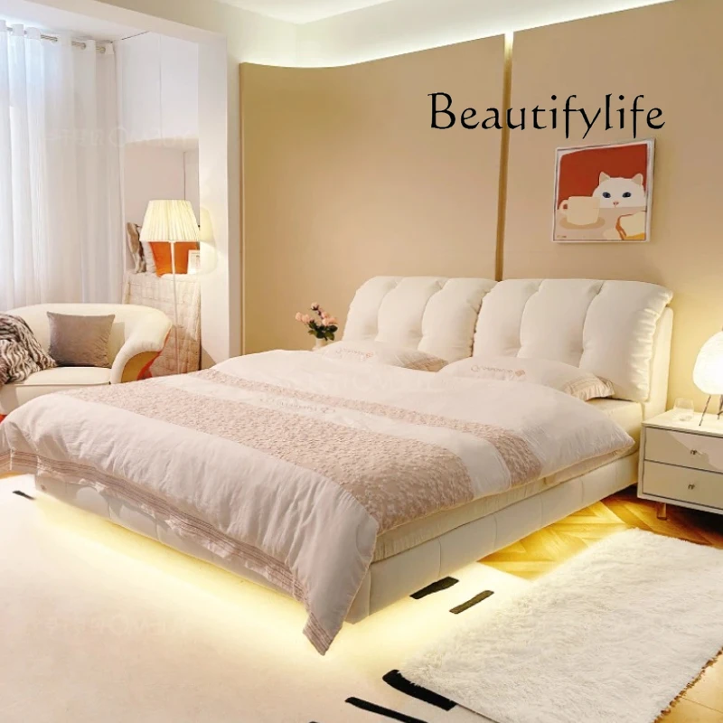 

X Pretty Elegant Double Bed Frame Mattress White Comferter Bed Queen Size Cama Matrimonial Bedroom Furniture