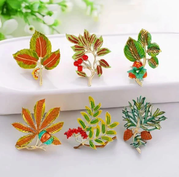 

Брошь с перекрестной росписью в виде капли масла, осенний лист, брошь в стиле ретро, аксессуар для костюма, пряжка, высококачественный нагрудный цветок из листьев растений,