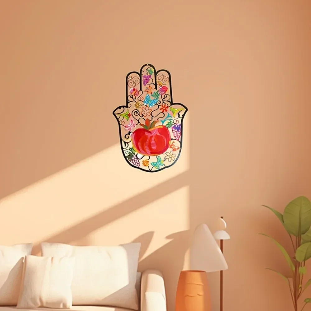 CIFBUY Hamsa Hand Metal Wall Art Colorful Pomegranate Floral Butterfly 2D Cutout Hanging Decor For Home Indoor Sign