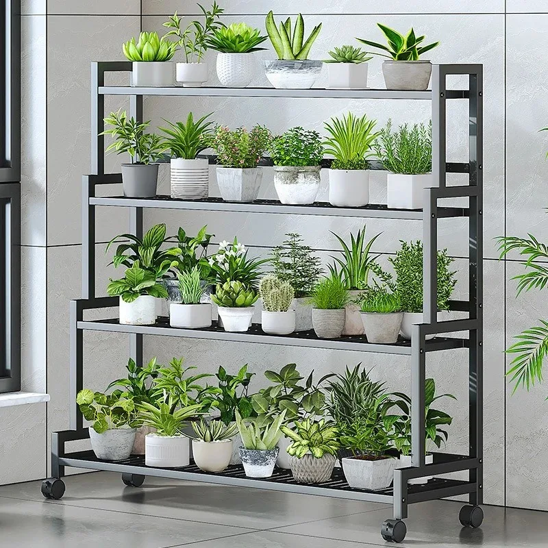 

Flower shelf living room floor-to-ceiling shelf balcony ladder mobile flower pot frame wrought iron succulent plant
