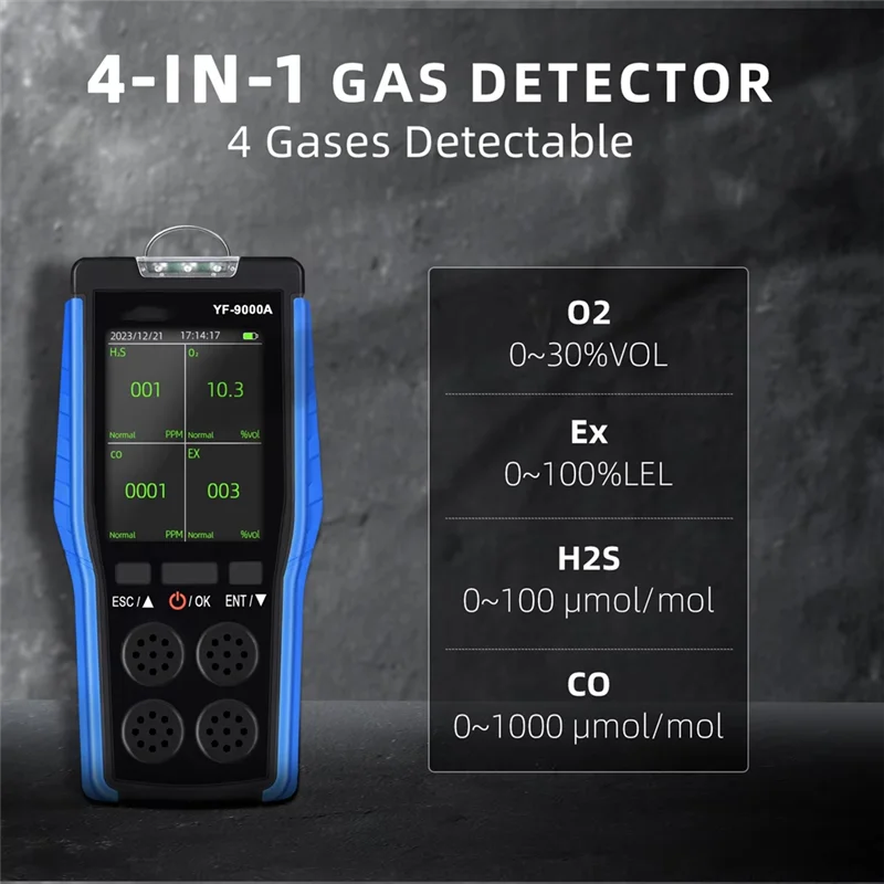 Sensor Gas 9000A, Detektor Gas Genggam, Pengukuran O2 EX H2S CO, Penganalisis Keamanan Industri Monitor Kualitas Udara-ABJU