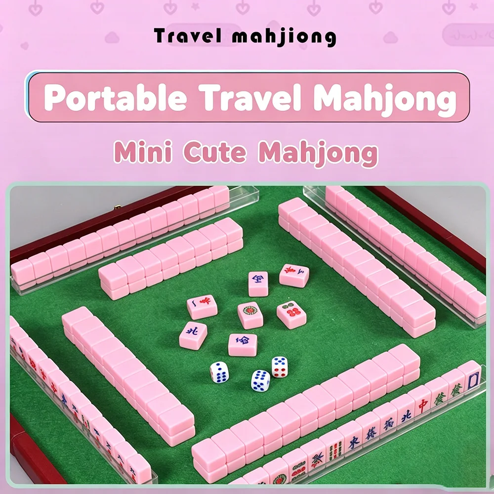 

Portable Mini Travel Mahjong Set Fall Resistant Compact Mahjong Game with Storage Bag for Family Party Gathering Leisure Play